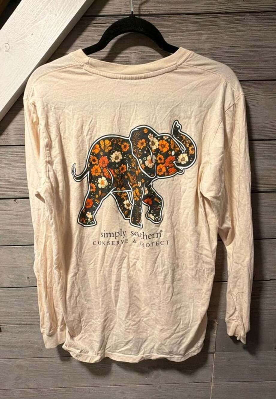 Simply Southern Track Elephant Long Sleeve Shirt Cream Linen